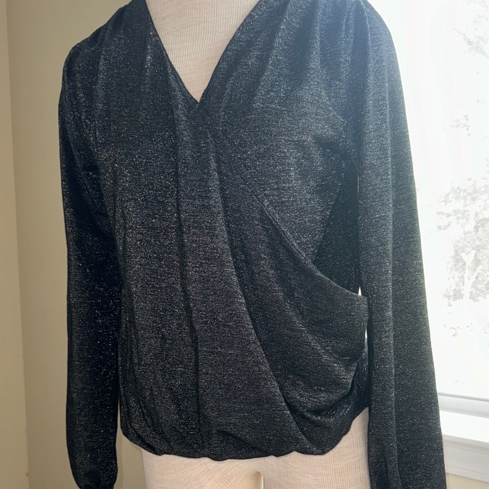 Black Shimmer Long Sleeve Blouse